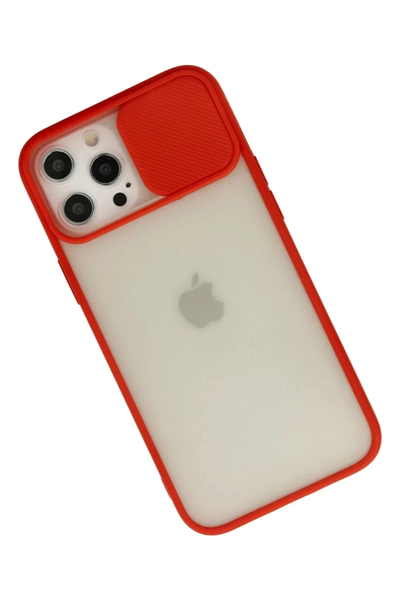 Apple iPhone 12 Pro Max Kılıf Palm Buzlu Kamera Sürgülü Silikon - Kırmızı