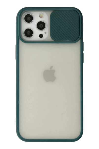Apple iPhone 12 Pro Max Kılıf Palm Buzlu Kamera Sürgülü Silikon - Yeşil