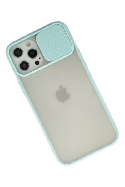 Apple iPhone 12 Pro Max Kılıf Palm Buzlu Kamera Sürgülü Silikon - Turkuaz