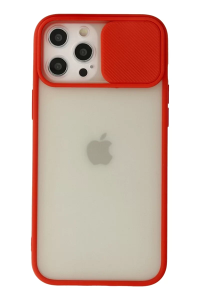 Apple iPhone 12 Pro Max Kılıf Palm Buzlu Kamera Sürgülü Silikon - Kırmızı