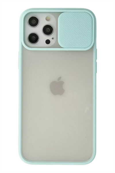 Apple iPhone 12 Pro Max Kılıf Palm Buzlu Kamera Sürgülü Silikon - Turkuaz