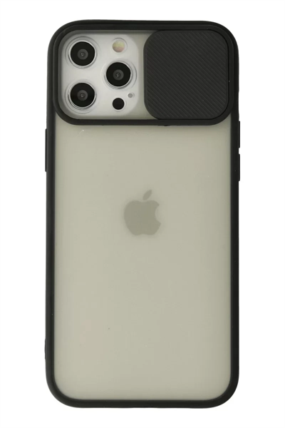 Apple iPhone 12 Pro Max Kılıf Palm Buzlu Kamera Sürgülü Silikon - Siyah