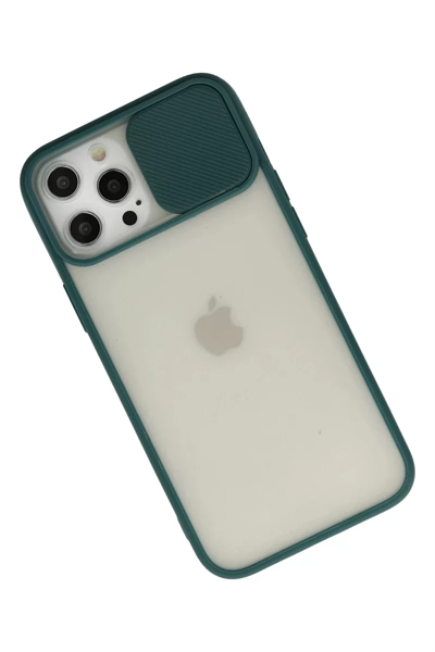 Apple iPhone 12 Pro Max Kılıf Palm Buzlu Kamera Sürgülü Silikon - Yeşil