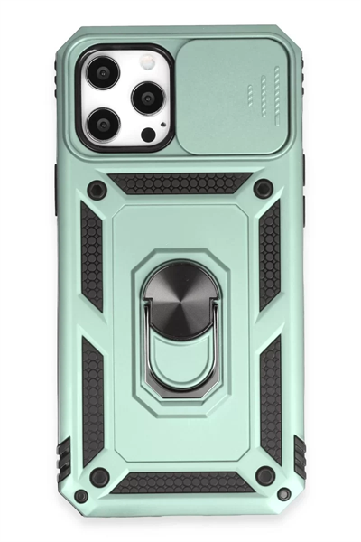 Apple iPhone 12 Pro Max Kılıf Pars Lens Yüzüklü Silikon - Yeşil
