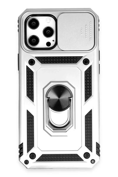 Apple iPhone 12 Pro Max Kılıf Pars Lens Yüzüklü Silikon - Gümüş