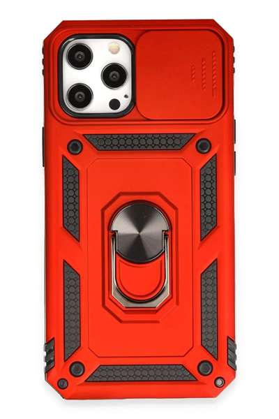 Apple iPhone 12 Pro Max Kılıf Pars Lens Yüzüklü Silikon - Kırmızı