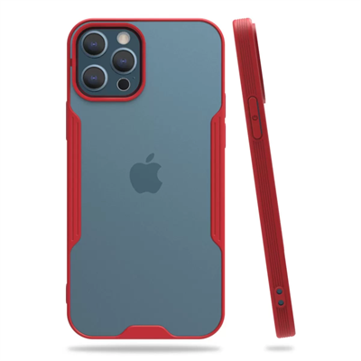 Apple iPhone 12 Pro Max Kılıf Platin Silikon - Kırmızı