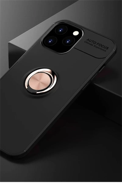 Apple iPhone 12 Pro Max Kılıf Range Yüzüklü Silikon - Siyah-Gold