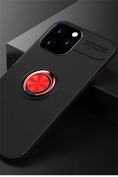 Apple iPhone 12 Pro Max Kılıf Range Yüzüklü Silikon - Siyah-Kırmızı