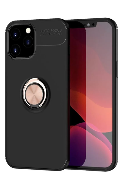 Apple iPhone 12 Pro Max Kılıf Range Yüzüklü Silikon - Siyah-Gold