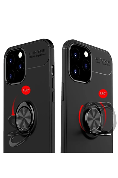 Apple iPhone 12 Pro Max Kılıf Range Yüzüklü Silikon - Siyah-Kırmızı