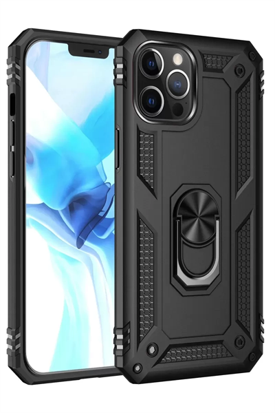 Apple iPhone 12 Pro Max Kılıf Sofya Yüzüklü Silikon Kapak - Siyah