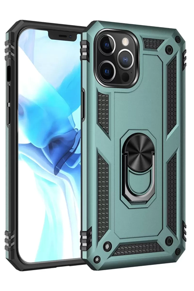 Apple iPhone 12 Pro Max Kılıf Sofya Yüzüklü Silikon Kapak - Yeşil