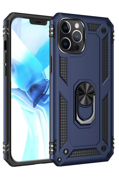 Apple iPhone 12 Pro Max Kılıf Sofya Yüzüklü Silikon Kapak - Lacivert