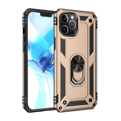 Apple iPhone 12 Pro Max Kılıf Sofya Yüzüklü Silikon Kapak - Gold