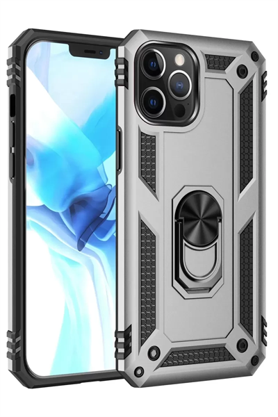 Apple iPhone 12 Pro Max Kılıf Sofya Yüzüklü Silikon Kapak - Gümüş