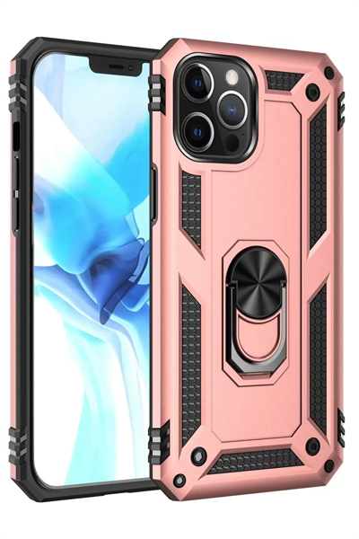 Apple iPhone 12 Pro Max Kılıf Sofya Yüzüklü Silikon Kapak - Rose