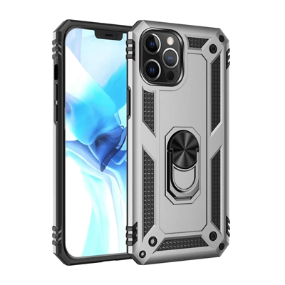Apple iPhone 12 Pro Max Kılıf Sofya Yüzüklü Silikon Kapak - Gümüş