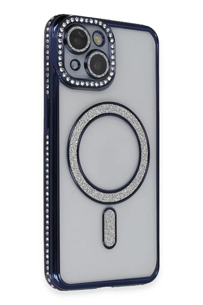 Apple iPhone 13 Kılıf Joke Simli Magneticsafe Kılıf - Lacivert
