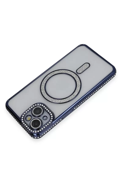 Apple iPhone 13 Kılıf Joke Simli Magneticsafe Kılıf - Lacivert