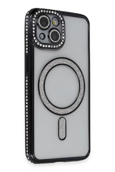 Apple iPhone 13 Kılıf Joke Simli Magneticsafe Kılıf - Siyah