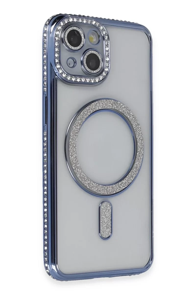 Apple iPhone 13 Kılıf Joke Simli Magneticsafe Kılıf - Mavi