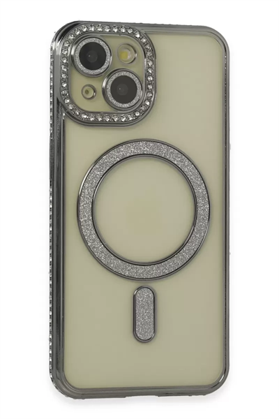 Apple iPhone 13 Kılıf Joke Simli Magneticsafe Kılıf - Gri