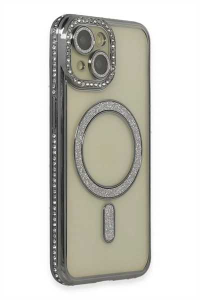 Apple iPhone 13 Kılıf Joke Simli Magneticsafe Kılıf - Gri