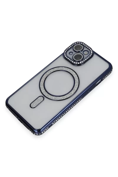 Apple iPhone 13 Kılıf Joke Simli Magneticsafe Kılıf - Lacivert