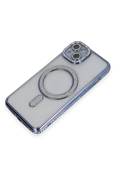 Apple iPhone 13 Kılıf Joke Simli Magneticsafe Kılıf - Mavi