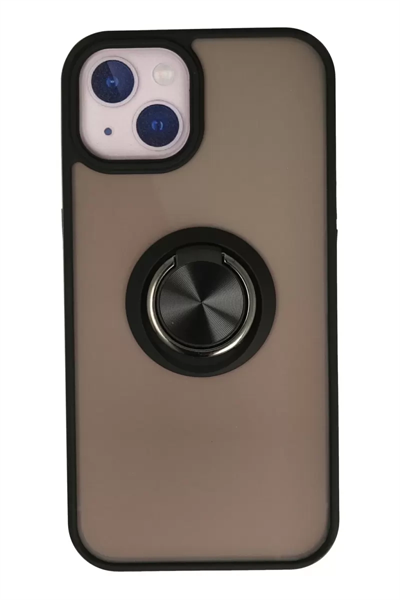 Apple iPhone 13 Kılıf Montreal Yüzüklü Silikon Kapak - Siyah