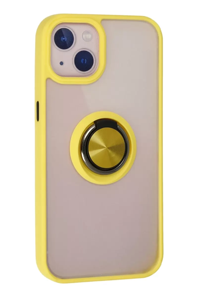 Apple iPhone 13 Kılıf Montreal Yüzüklü Silikon Kapak - Sarı