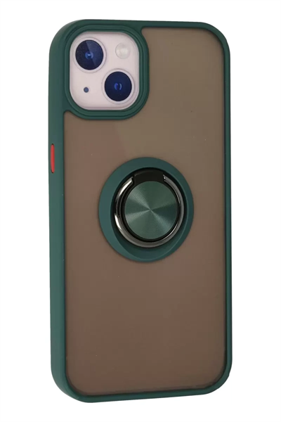 Apple iPhone 13 Kılıf Montreal Yüzüklü Silikon Kapak - Yeşil