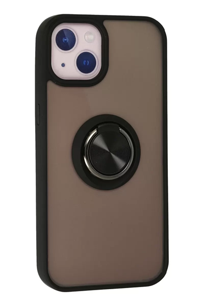 Apple iPhone 13 Kılıf Montreal Yüzüklü Silikon Kapak - Siyah