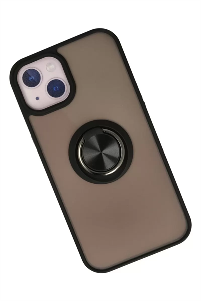Apple iPhone 13 Kılıf Montreal Yüzüklü Silikon Kapak - Siyah
