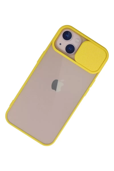 Apple iPhone 13 Kılıf Palm Buzlu Kamera Sürgülü Silikon - Sarı