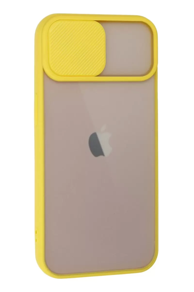 Apple iPhone 13 Kılıf Palm Buzlu Kamera Sürgülü Silikon - Sarı