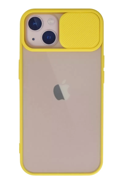 Apple iPhone 13 Kılıf Palm Buzlu Kamera Sürgülü Silikon - Sarı