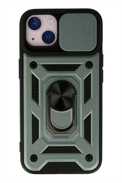 Apple iPhone 13 Kılıf Pars Lens Yüzüklü Silikon - Yeşil