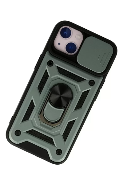 Apple iPhone 13 Kılıf Pars Lens Yüzüklü Silikon - Yeşil