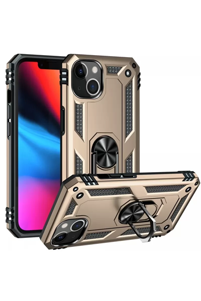 Apple iPhone 13 Kılıf Sofya Yüzüklü Silikon Kapak - Gold