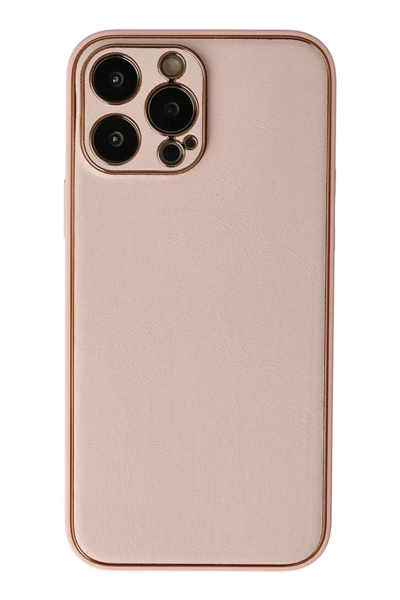 Apple iPhone 13 Pro Kılıf Coco Deri Silikon Kapak - Pudra