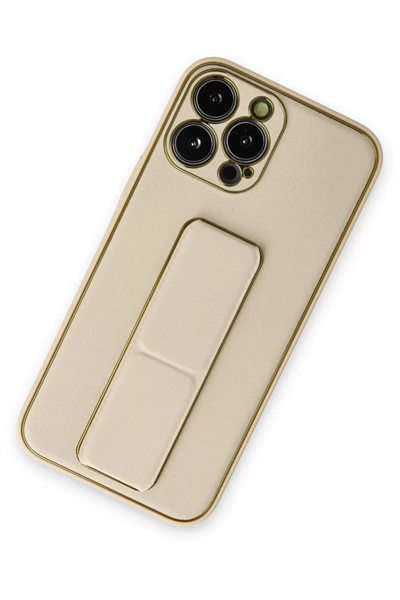 Apple iPhone 13 Pro Kılıf Coco Deri Standlı Kapak - Gold