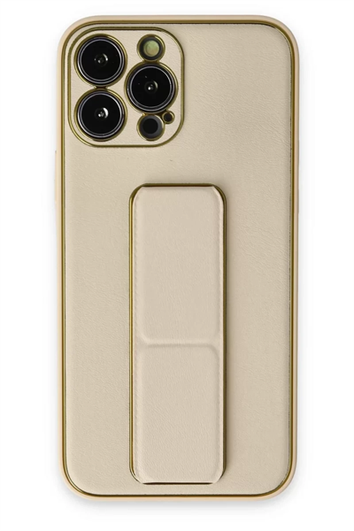 Apple iPhone 13 Pro Kılıf Coco Deri Standlı Kapak - Gold
