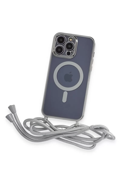 Apple iPhone 13 Pro Kılıf Divo Lazer Askılı Magsafe Kapak - Gümüş