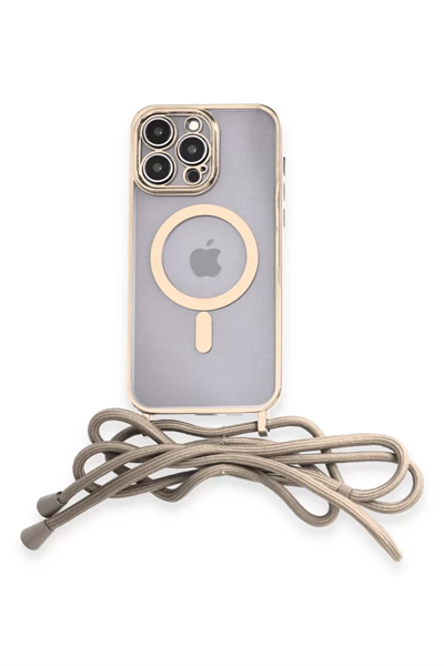 Apple iPhone 13 Pro Kılıf Divo Lazer Askılı Magsafe Kapak - Gold