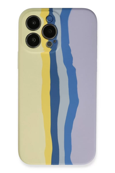 Apple iPhone 13 Pro Kılıf Ebruli Lansman Silikon - Sarı-Lila