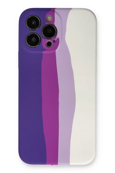 Apple iPhone 13 Pro Kılıf Ebruli Lansman Silikon - Mor-Beyaz