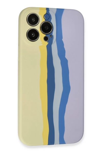 Apple iPhone 13 Pro Kılıf Ebruli Lansman Silikon - Sarı-Lila
