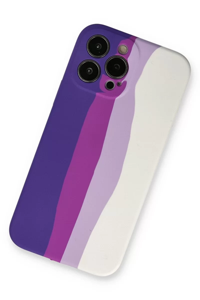 Apple iPhone 13 Pro Kılıf Ebruli Lansman Silikon - Mor-Beyaz